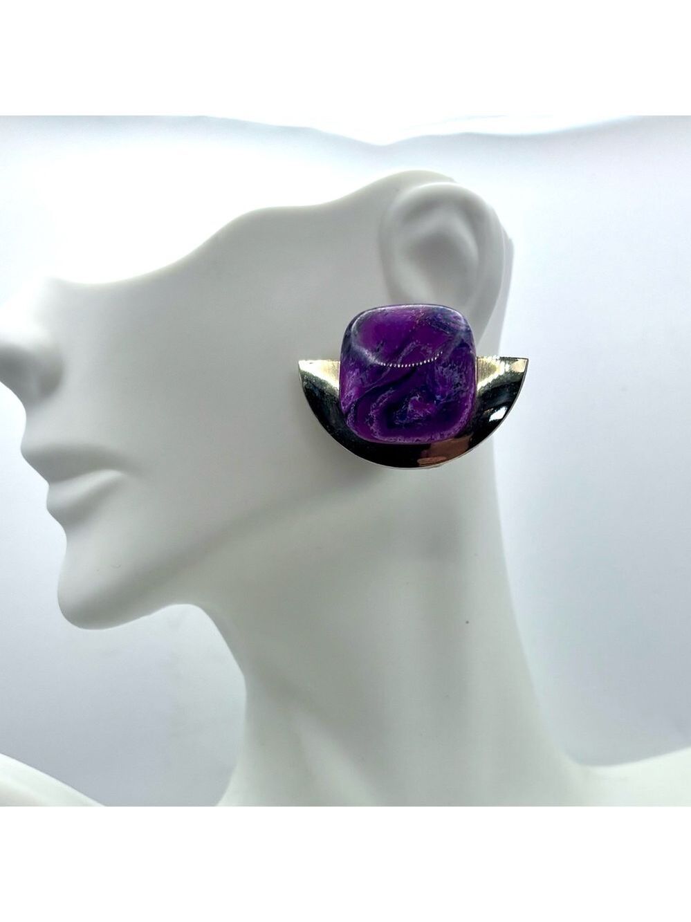 Vintage Modernist Purple Swirl Art Clip-On Earrings